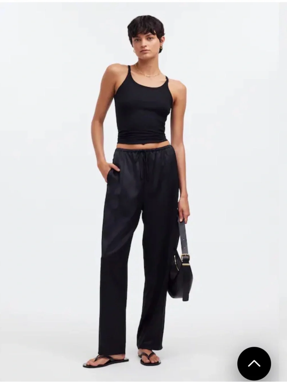 Madewell Black Satin Wide-Leg Pull-On Pants Pintuck - Picture 1 of 4